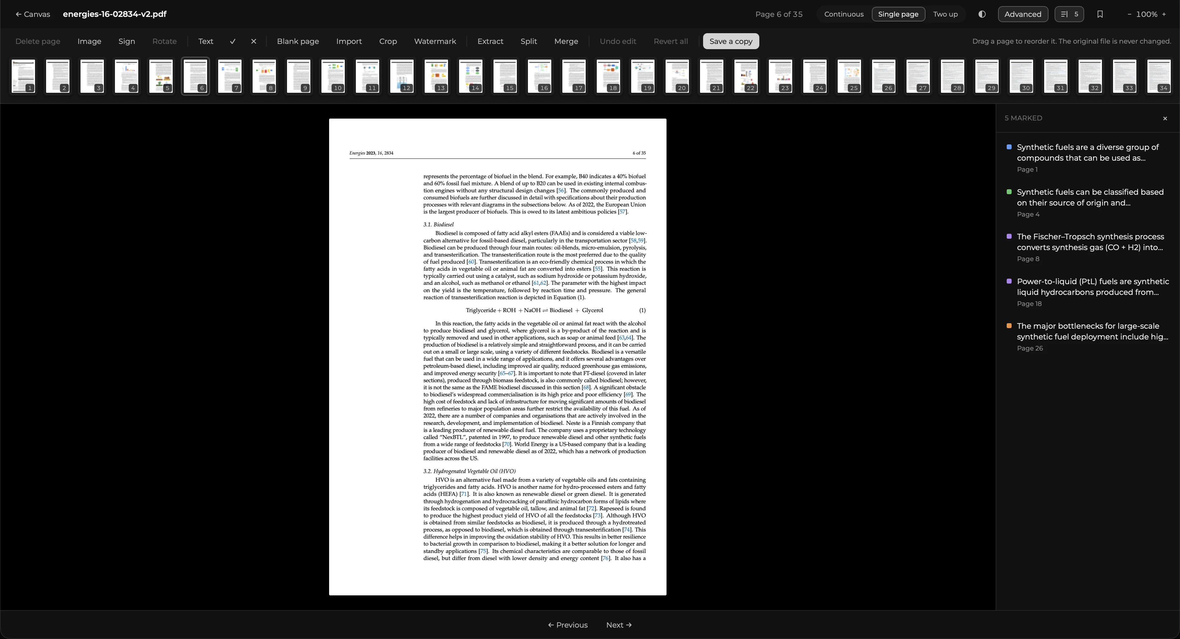 A PDF open in Umbra's reader with two highlights listed in the annotation rail
